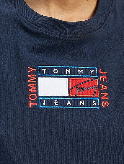 Tommy Jeans Damen T-Shirt mit Rundhals und Logo Stitch navy blau