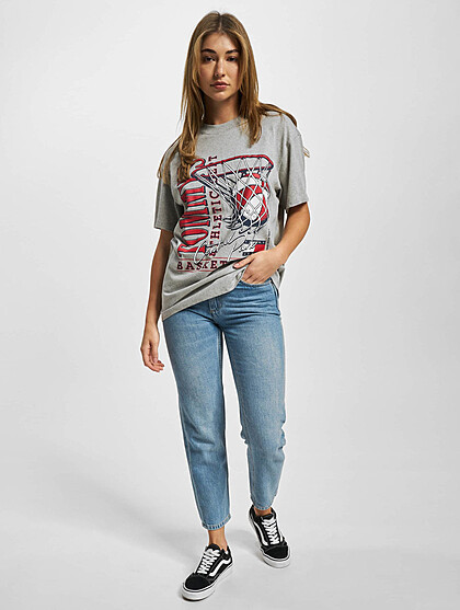 Tommy Jeans Damen Oversized T-Shirt mit Basketball Print und Rundhals grau