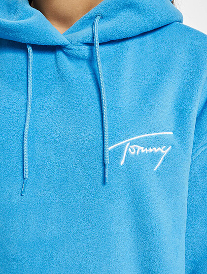 Tommy Jeans Damen Fleece Hoodie mit Tunnelzug und Signature Stitch blau