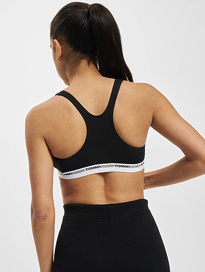 Tommy Jeans Damen Bralette BH mit Unterbrustband und Logo Print schwarz weiss