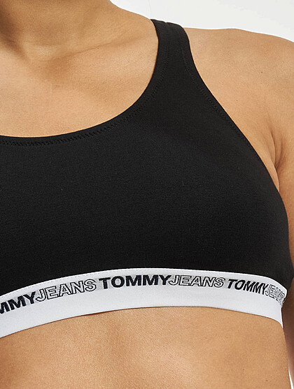 Tommy Jeans Damen Bralette BH mit Unterbrustband und Logo Print schwarz weiss