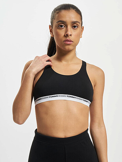 Tommy Jeans Damen Bralette BH mit Unterbrustband und Logo Print schwarz weiss