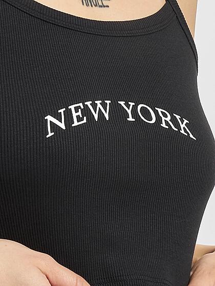 ONLY Damen Cropped Top mit New York Print und Strukturstoff schwarz