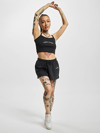 ONLY Damen Cropped Top mit New York Print und Strukturstoff schwarz