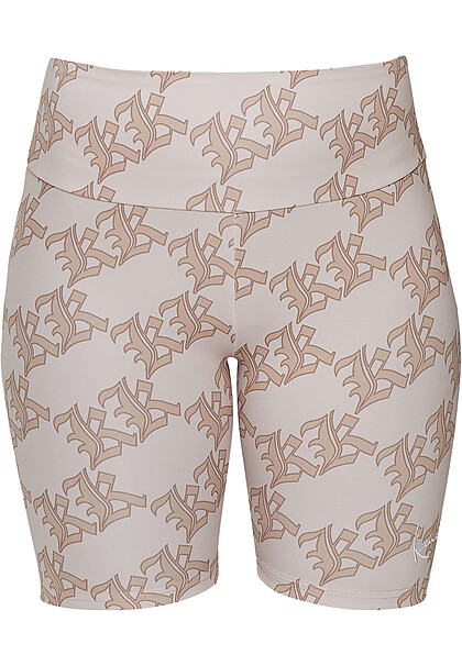 Karl Kani Damen Radler Leggings mit Old English Signature Print hell beige