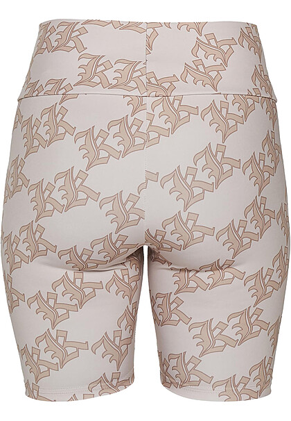 Karl Kani Damen Radler Leggings mit Old English Signature Print hell beige