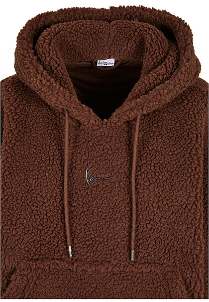 Karl Kani Damen Teddyfell Hoodie mit Kängurutasche und Tunnelzug dunkel braun