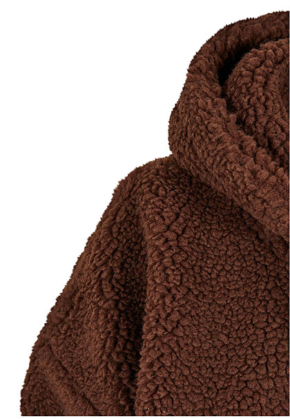 Karl Kani Damen Teddyfell Hoodie mit Kängurutasche und Tunnelzug dunkel braun