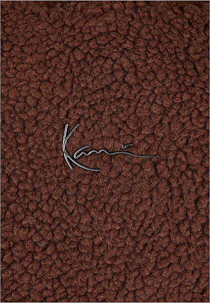 Karl Kani Damen Teddyfell Hoodie mit Kängurutasche und Tunnelzug dunkel braun