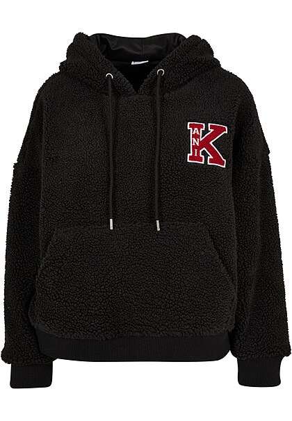 Karl Kani Damen Teddyfell Hoodie mit Kngurutasche und Logo-Stitch schwarz