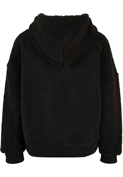 Karl Kani Damen Teddyfell Hoodie mit Kängurutasche und Logo-Stitch schwarz