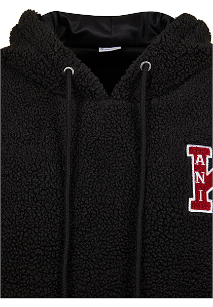 Karl Kani Damen Teddyfell Hoodie mit Kängurutasche und Logo-Stitch schwarz