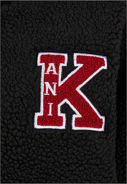 Karl Kani Damen Teddyfell Hoodie mit Kängurutasche und Logo-Stitch schwarz