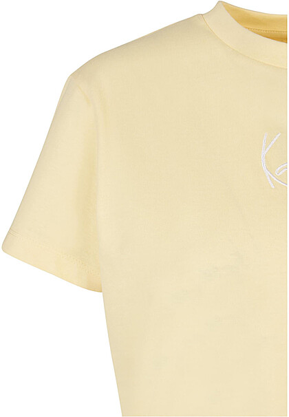 Karl Kani Damen Classic T-Shirt mit Rundhals und Logo-Stitching hell gelb