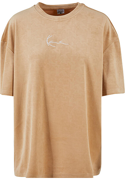 Karl Kani Damen Oversized Samt T-Shirt mit Runhals und Logo-Stitching sand beige