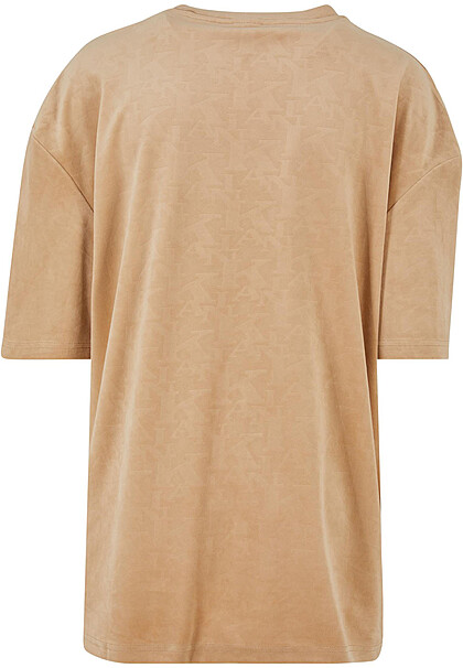 Karl Kani Damen Oversized Samt T-Shirt mit Runhals und Logo-Stitching sand beige