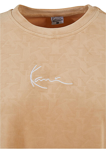 Karl Kani Damen Oversized Samt T-Shirt mit Runhals und Logo-Stitching sand beige