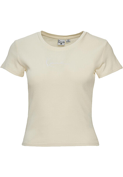 Karl Kani Damen Ribbed T-Shirt mit Rundhals und Signature Logo Stitching cream weiss