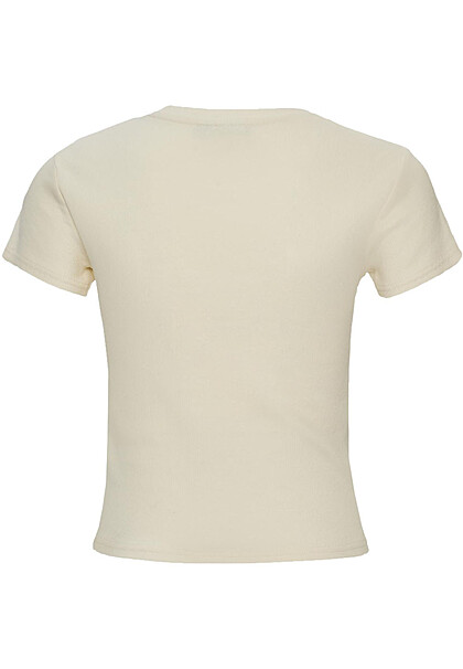Karl Kani Damen Ribbed T-Shirt mit Rundhals und Signature Logo Stitching cream weiss