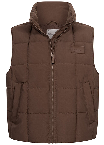 Karl Kani Damen Steppweste mit Zipper und Stehkragen 2-Pockets dunkel braun