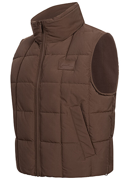 Karl Kani Damen Steppweste mit Zipper und Stehkragen 2-Pockets dunkel braun
