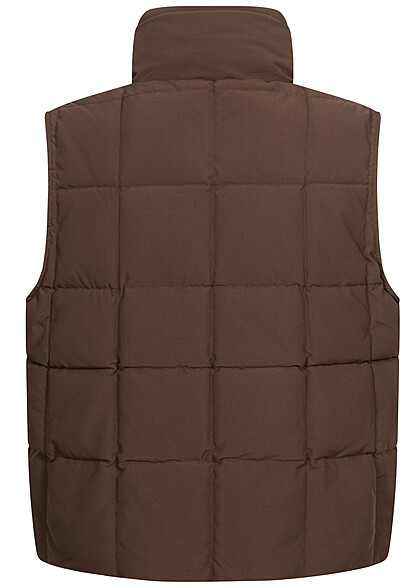 Karl Kani Damen Steppweste mit Zipper und Stehkragen 2-Pockets dunkel braun