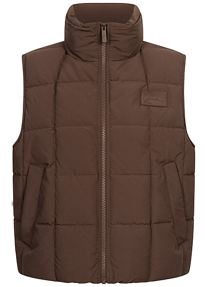 Karl Kani Damen Steppweste mit Zipper und Stehkragen 2-Pockets dunkel braun