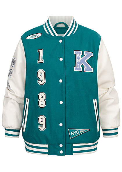 Karl Kani Damen College Jacke mit Knopfleiste u. Logo Stitch vorn und hinten grn weiss