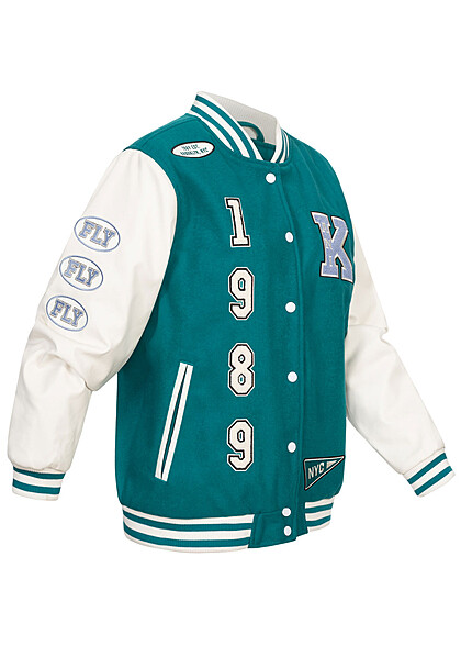 Karl Kani Damen College Jacke mit Knopfleiste u. Logo Stitch vorn und hinten grün weiss