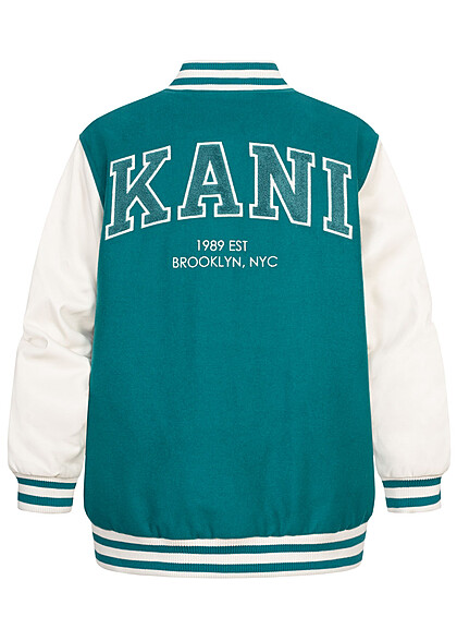 Karl Kani Damen College Jacke mit Knopfleiste u. Logo Stitch vorn und hinten grün weiss