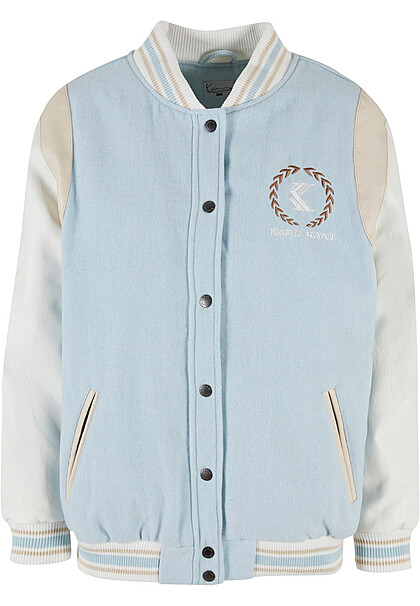 Karl Kani Damen Retro College Jacke mit Knopfleiste und 2-Pockets hell blau