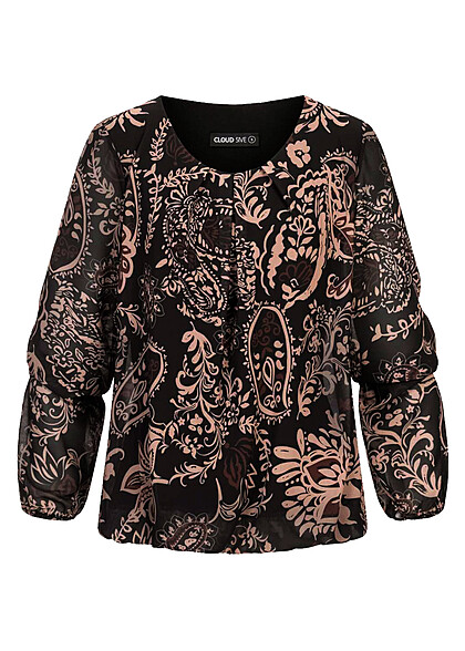 Cloud5ive Dames Chiffon Blouse met print zwart