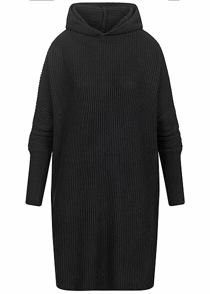 Aiki Damen Hoodie-Kleid mit Strukturstoff und Kapuze schwarz