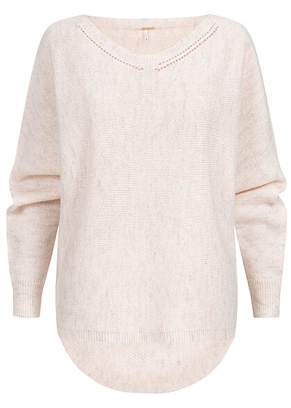 Aiki Damen Oversized Sweater Pullover mit Lochstrickmuster beige grau melange - Art.-Nr.: 23110011