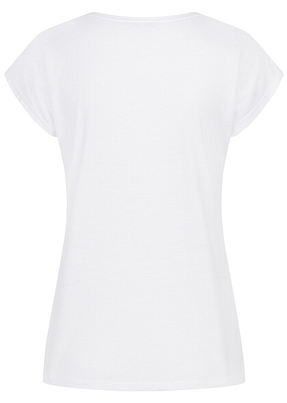 Hailys Dames T-Shirt met ronde hals en 3D fluwelen print wit