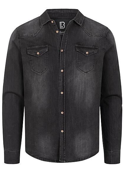 Brandit Herren Jeans Hemd mit Knopfleiste und Brusttaschen washed look schwarz