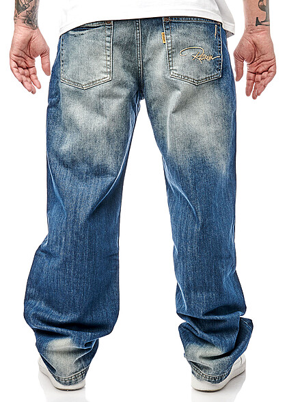 Redrum Herren Jeans Hose mit starkem Washed-Look und Brand-Stitching denim blau