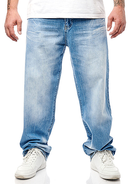 Redrum Herren Jeans Hose mit starkem Washed-Look und Brand-Stitching hell blau
