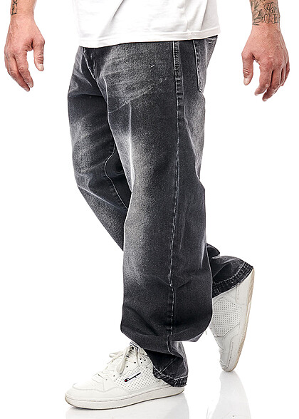 Redrum Herren Jeans Hose mit starkem Washed-Look und Brand-Stitching schwarz
