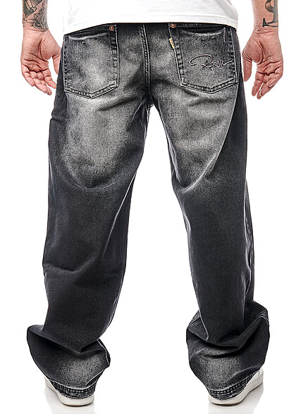 Redrum Herren Jeans Hose mit starkem Washed-Look und Brand-Stitching schwarz