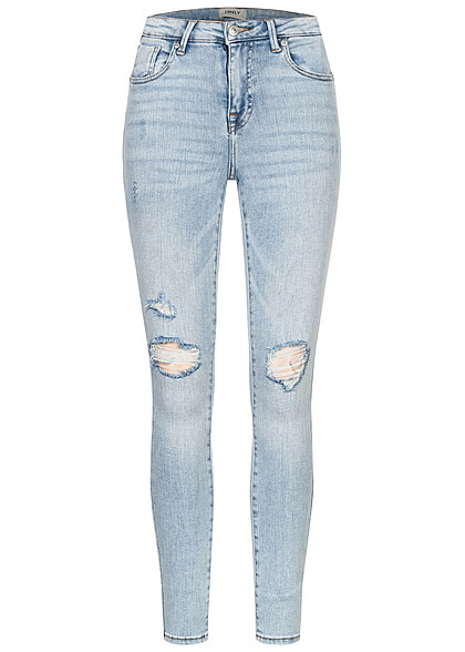 ONLY Dames Skinny Fit Jeans met 5-pockets en destroy-look lichtblauw