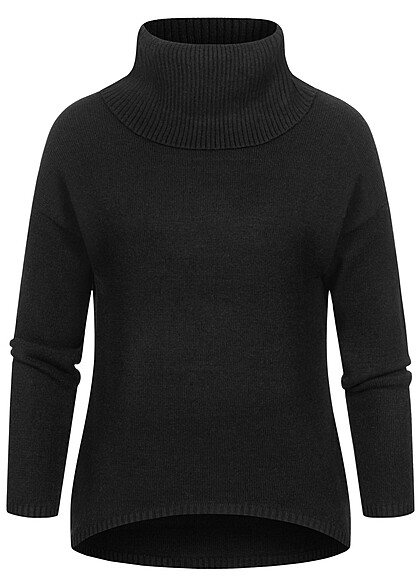 ONLY Damen Rollkragen Pullover mit Ripp-Bund und Saum schwarz