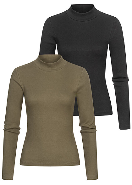 ONLY Damen Basic Rollkragen Pullover im 2er Pack Sweater schwarz und kalamata grn