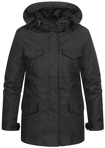 Brandit Dames US-Feldjacke met capuchon en rits 4-zakken zwart