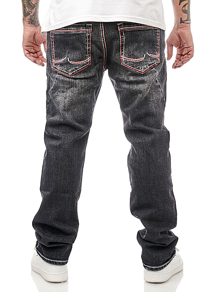 Rusty Neal Herren Jeans Hose im Destroyed-Look mit 5-Pockets used schwarz