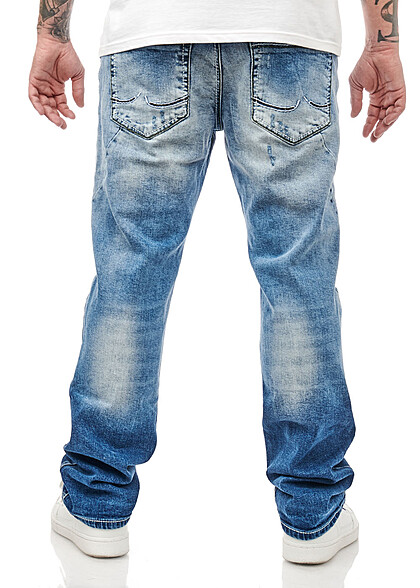 Rusty Neal Herren Jeans Hose im Destroyed-Look mit 5-Pockets used blau