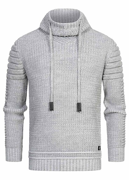 Rusty Neal Herren High-Neck Strickpullover im Slim Fit Design mit Tunnelzug grau