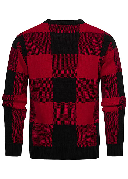 Rusty Neal Herren Sweater Strickpullover mit Karomuster schwarz rot