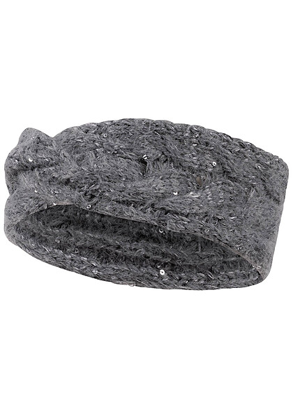 Hailys Dames Haarband met pailletten en knoopdetail grijs