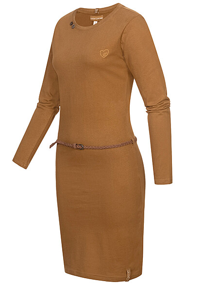 Eight2Nine Damen Langarm Kleid mit Grtel und Knopf Details oak braun